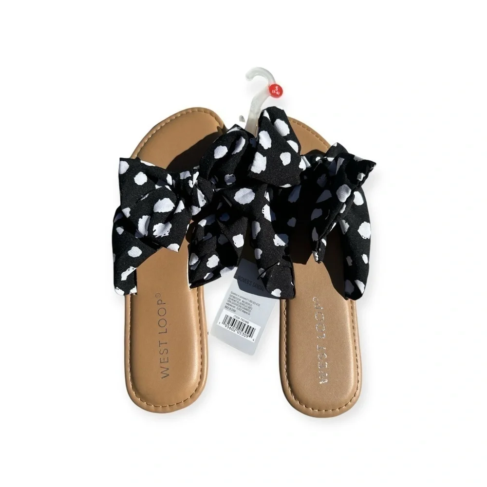Women’s West Loop Black And White Polka Dot Bow Sandals Size Small 5-6